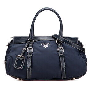 Prada handbag shoulder bag Navy Blue nylon leather